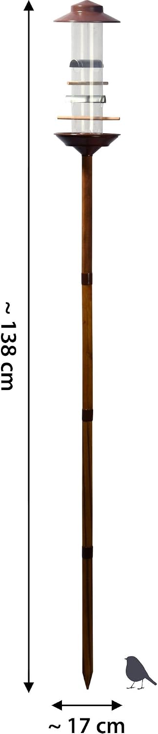 Dekoracyjna kolumna z pokarmu o wyglądzie miedzi staton dla dzikich ptaków wraz z drewnianym stojakiem 16 5 x 16 5 x 138 cm szkło akrylowe