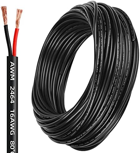 16 Gauge Electrical Wire 2 Conductor,16 AWG Electrical Wire Stranded PVC Cord Oxygen-Free Copper Cable,100FT Pure Copper Hookup Wire Cord for LED Lamp Lighting Strips Automotive