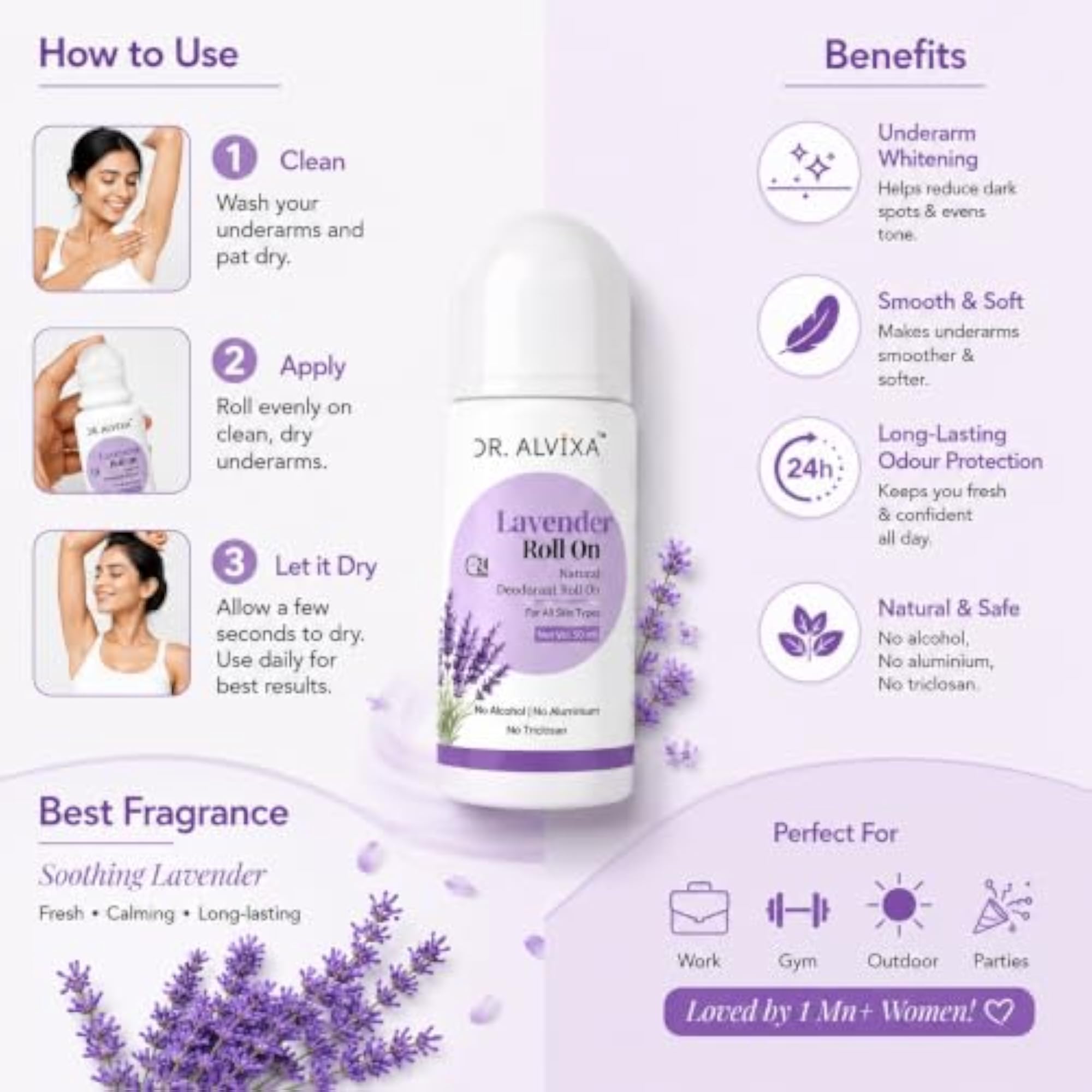 Lavender Natural Freshness Underarm Roll On Deodorant for Men & Women