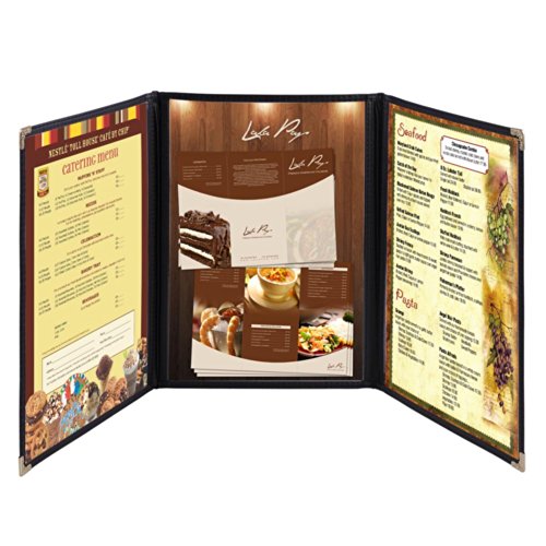30 Pack of WeChef Menu Cover Triple Fold 6 View Double Stitch Trim Fits 8.5X14 Paper Transparent Cafe Restaurant Black
