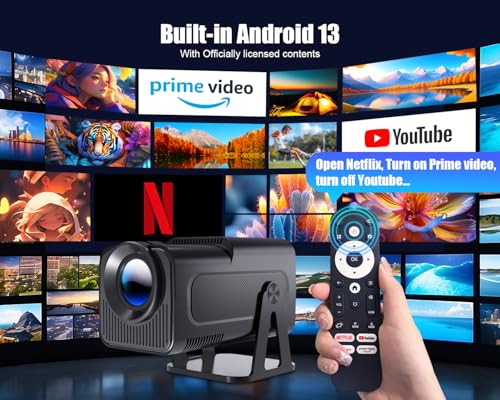 Image of HY320 NTV Smart Projector with 4K 1080P Native Resolution, Mini Projector with WiFi 6 and Bluetooth 5.2 /320 ANSI 12000 Lumens 5G WiFi, Car Keystone Correction and Voice Assistant for Home Cinema