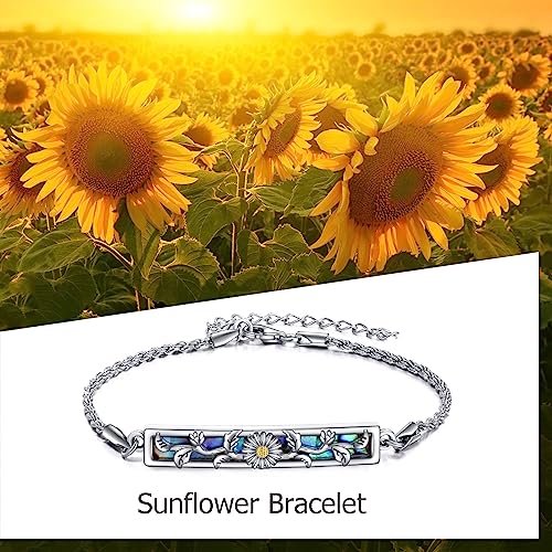 DAYLINLOVE Sunflower Bracelet Sterling Silver Sunflower Abalone Shell Bar Pendant Bracelet Sunflower Pendant Jewellery for Women - Image 7