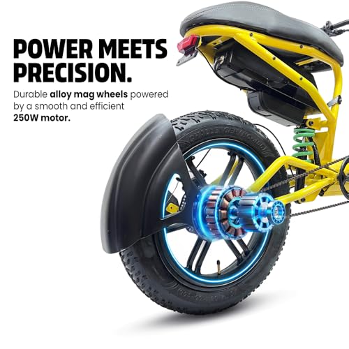 Image of Velzi Electric Cycle for Adults | Fat Tyre E-Bike | Dual Suspension | 25 km /h Top Speed | Comfortable Upright Ride | Stylish Urban Commuter Electric Bicycle (Canary Yellow)