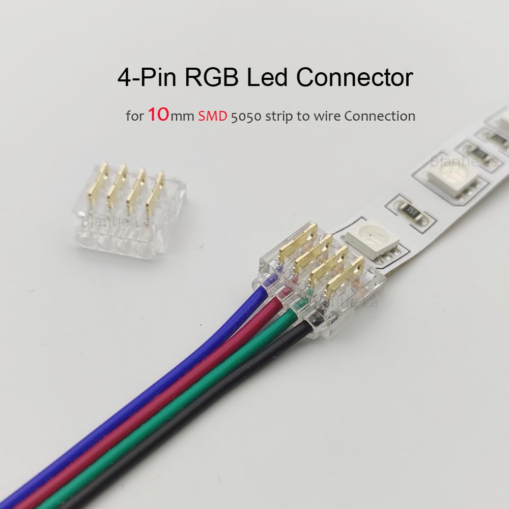 Lot De 20 Connecteurs En L Pour Bande LED 4 Broches 10mm - Sans Soudure - Pour Ruban RGB 5050 - Angle Droit