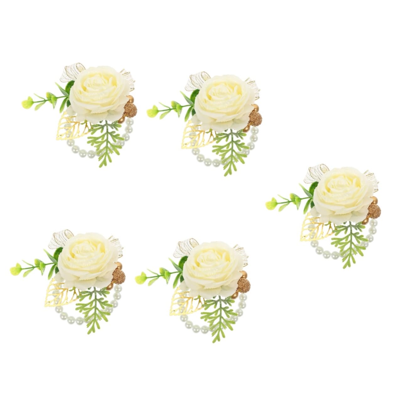Amosfun 5 pièces fleur de poignet de perle strass faux bracelet blanc