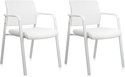 Vista 40 de CLATINA Silla de oficina apilable con ruedas, respaldo de malla, sillas de invitados con brazos, cómodo cojín de cuero, silla de escritorio apilable