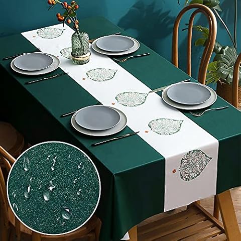 newsbirds Table Cloth Wipeable Tablecloth PVC Plastic Rectangular, Wipe Clean Oil-proof Waterproof Table Cover for Kitchen Dinning Outdoor Party, Green Leaf, 55 x 71 Inch(140 x 180 cm) Cover