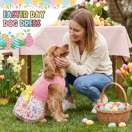 Abbylike 3 Pcs Seasonal Dog Outfits Easter Summer 4th of July Pet Costume Cotton Holiday Puppy Dress Lightweight Pet Apparel with Bowknot for Large Medium Dog Clothing, Small - Image 7