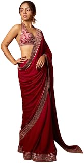 RV ETHNIC STORE Pure Fandy Satin Silk Saree with Jari Dori Embroidery Sequins Work with Mono Diamond Silk Unstitched Blous... Price In India