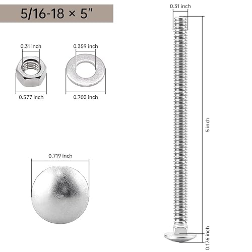 Miniatura 51 de Glvaner Tornillos de acero inoxidable de 3/8-16 x 3-1/2 pulgadas, cabeza redonda, cuello cuadrado, tuercas hexagonales y arandelas planas, acero