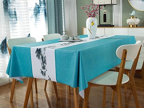 Nappe imperméable 140x260 table rectangle PVC anti-taches bleu vert - 5
