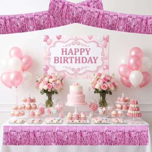 Image of BEISHIDA 3 Pack Pink Wavy Foil Fringe Garland 30ft Tinsel Wall Decor
