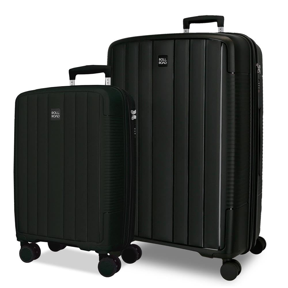 Joumma Roll Road Acadia Suitcase Set Black 55/65 cm Rigid Polypropylene Integrated Combination Padlock 105L 6kg 4 Double Wheels Extendable Hand Luggage