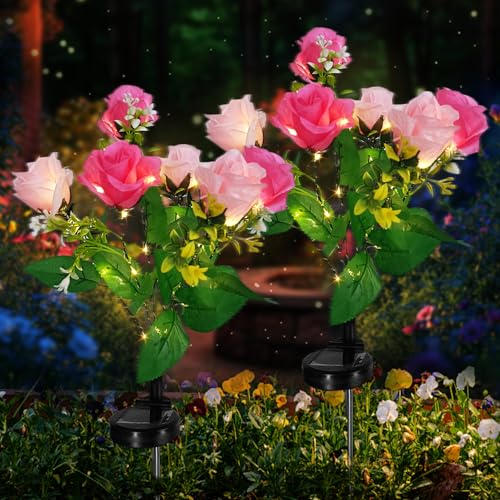 Lampe solaire d'extérieur fleur de l'espoir lot de 2 décorations étanches roses