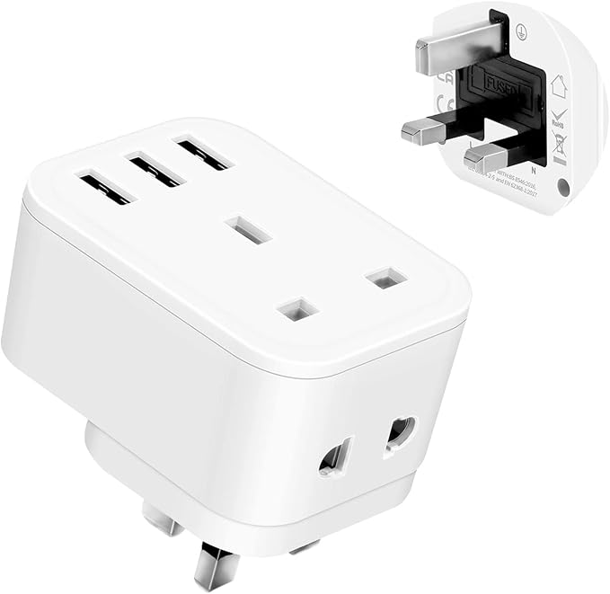 Shaver Plug Adaptor UK with 3 USB, 2 Pin to 3 Pin Socket Adapter for