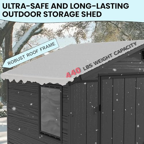 Image of Devoko 6x4 FT Resin Storage Shed with Floor, Waterproof Tool Storage Shed with Lockable Door for Patio, Garden, Backyard, Dark Gray
