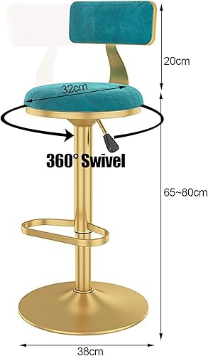 Miniatura 15 de Taburetes de bar giratorio de terciopelo con respaldo y reposapiés dorado, sillas de cocina, desayuno, comedor, pub, cocina, mostrador de altura