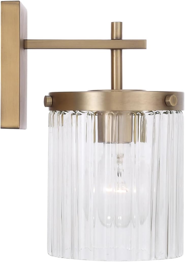 Capital Lighting 656211AD-555 Vaughn Beveled Fluted Glass Wall Sconce, 1-Light 100 Watt, 10" H x 6" W, Aged Brass