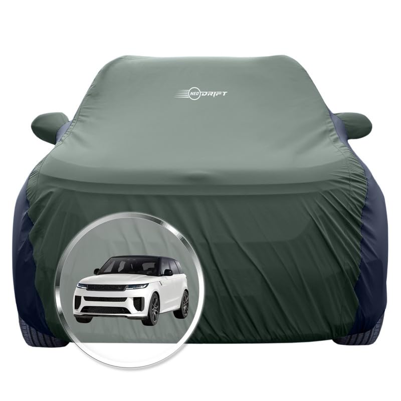 Image of NEODRIFT 'SuperTech' Car Cover for Range Rover Sports (100% Water-Resistant, All Weather Protection, Tailored Fit, Multi-Layered & Breathable Fabric) (Colour: L.Green+Black)