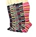 Women's Soft Knee High Socks,Casual, Argyle or Plush, Multi Color Value 3 Pack and 6 Pack (Stripe2-6pk)