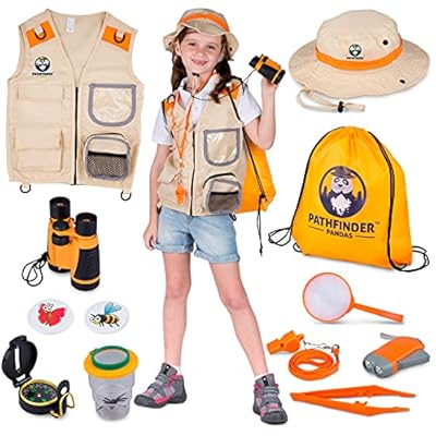 Kit Explorador Niños y Disfraz Explorador Niño - Chaleco Explorador Niño de 3 a 12 Años - Prismaticos Niños, Linterna Infantil, Lupa, Brujula, Insectos Juguete - Regalo Juguetes Niños (Naranja, 3-7) | Ya disponible en tu tienda friki favorita! En mundofriki.es!