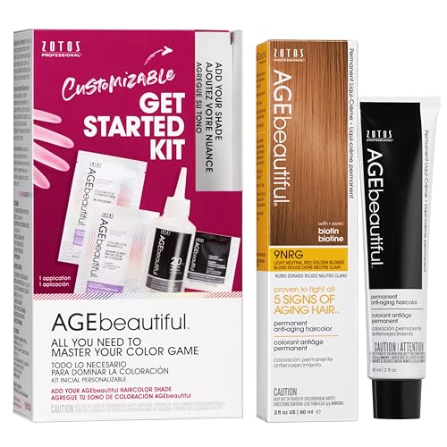 Image of AGE beautiful Permanent Hair Color Cream, 100% Gray Coverage Hair Dye with Biotin Anti-Aging Formula for Fuller, Thicker Hair, Professional Salon Quality