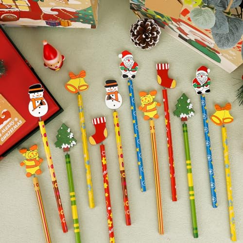 24 lápices navideños con adornos de madera multicolor miniatura 7