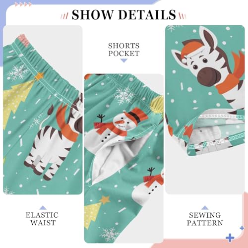 Zebra Xmas Tree Snowman Boys Long Pants Soft Trousers Elastic Waist Kids Lounge Bottoms with Pockets S-XL4
