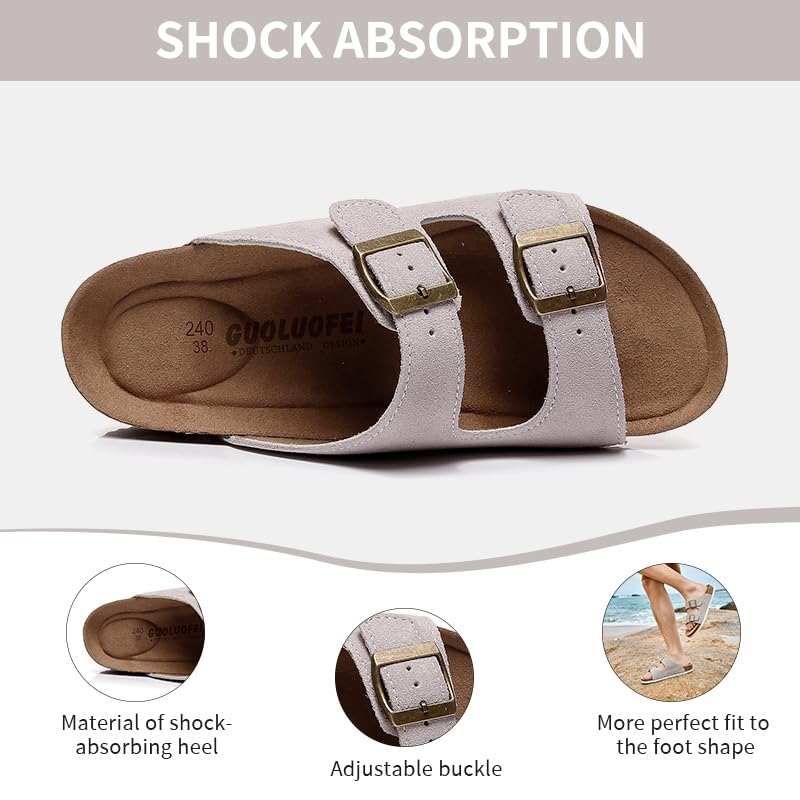Sandalias de corcho cómodas para mujer con doble hebilla de dos correas beige 38 6