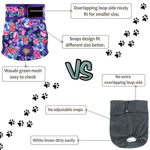 Image of Female Dog Diapers - Premium Reusable Diapers for Doggie in Heat - Highly Absorbent for Pet Incontinence with Adjustable Snaps Rose Flower, S