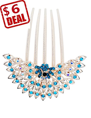 NIPOO Peacock Crystal Hair Side Combs, Blue