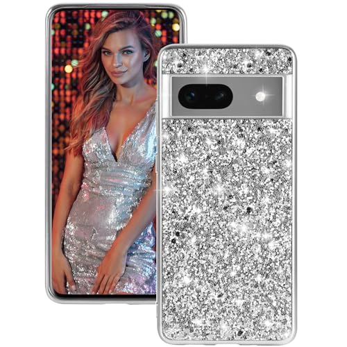 Coque silicone Google Pixel 8A 5G argentée antichoc paillettes 6,1"
