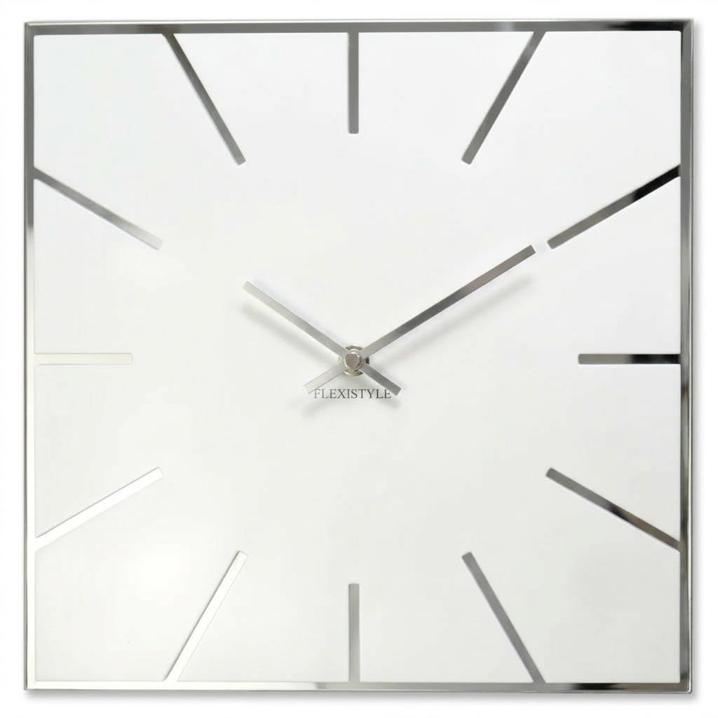 FLEXISTYLE Wanduhr groß 50cm weiß Holz modern lautlos ohne Tickgeräusche minimalistisch Design Wanddekoration Wohnzimmer Küche Büro Badezimmer Elegante große wall Clock skandinavisch