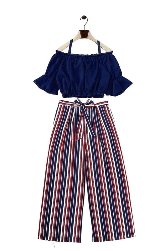 Image of Girls /Kids Printed Floral Designer Top and Palazzo Set Crop Top and Palazzo Set Printed /Fancy Palazzo and top Set for Girls with tie in Waist