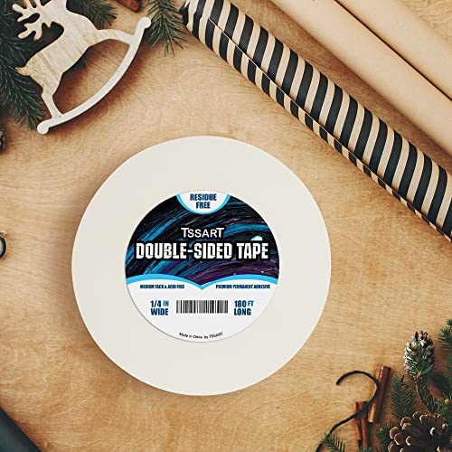 Tssart Ultra-Thin Permanent Double-Sided Tape - Double Sided Adhesive Sticky Tape For Arts, Crafts, Photography, Scrapbooking, Tear-By-Hand - Acid Free 1/4 Inch Wide 180Ft Long #TOP2