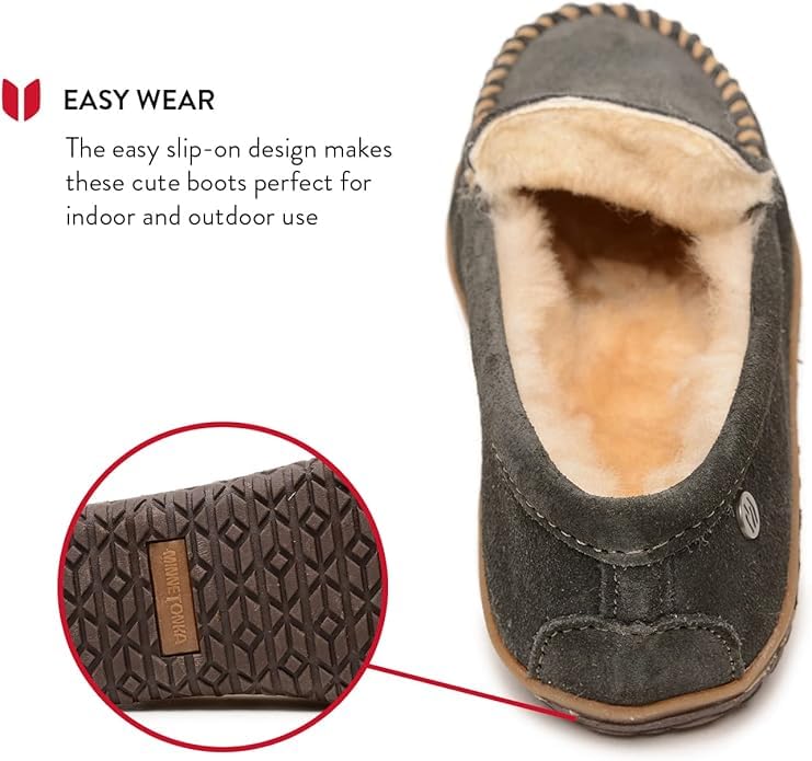 Minnetonka Women's Terese - Water-Resistant Suede Slippers with Fur Lining - Made with Genuine Sheepskin and MinnTREAD Rubber4
