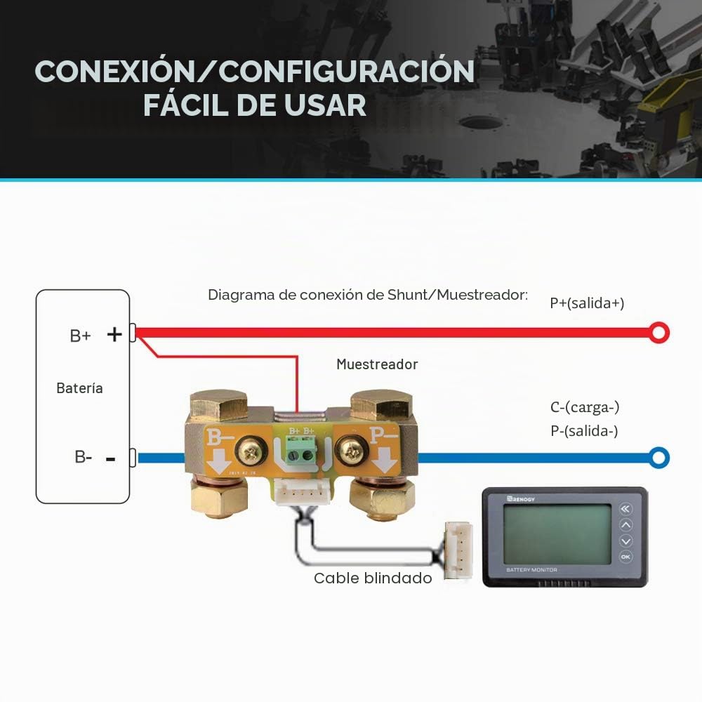 Renogy Monitor de batería 500A con Alarma, indicador de Capacidad y Voltaje, Compatible con baterías LiFePO4, de Iones de Litio y de Plomo-ácido en vehículos recreativos y Sistemas solares.