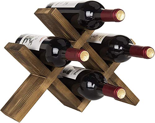 OGESIA 4-Bottle Counter top Rustic Brown Wood Wine Rack Wooden Wine Bottle Holder - Natural Wine Shelves - 4 Slots-image-40