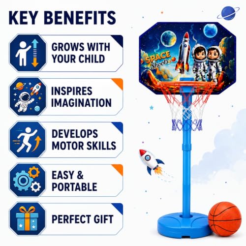 Image of Basketball Set for Kids | Space Theme Adjustable Stand with Ball