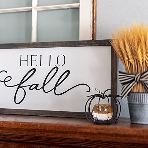 Pumpkin Glass Votive Candle Holder, Set Of 2, Decorative Matte Black Iron Tea Light Candle Holder For Home Décor, Thanksgiving Decoration, Halloween Table Decor #TOP5