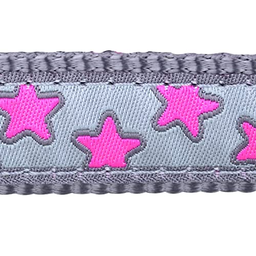 Red Dingo Bucklebone Dog Collar Design, Hot Pink Stars on Grey, Medium 20mm - Image 3