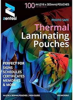 Zentesi A4 Laminating Pouches High Gloss Laminator Sleeves 150 Micron (75 + 75 Microns) Glossy Laminate Pouch Sheets - Pack of 100