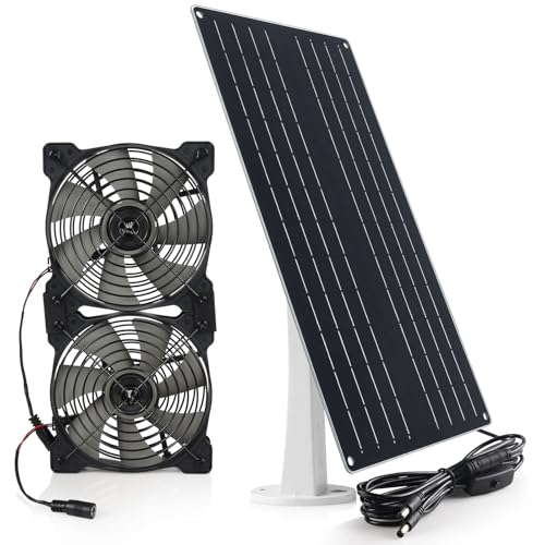 Soshine Solar Fan for Chicken Coop,12w 12v Greenhouse Fan with 2pcs Fans,Solar Fans for Outside...