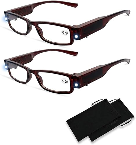 2 lentes de lectura con luces para hombres y mujeres, lentes de lectura LED, lentes de moda para lectura, lupa iluminada, lector nocturno, gafas