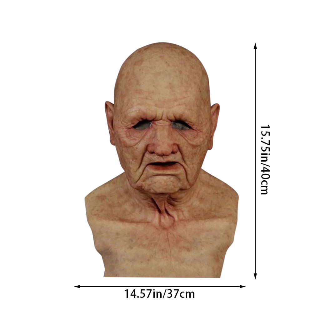 Old Man Mask Realistic Halloween Masquerade Latex Human Wrinkle Face Mask, D-beige - Image 7