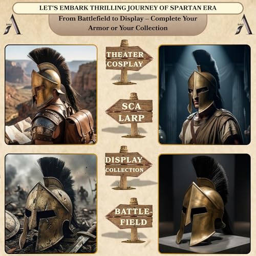 Image of AnNafi Greek Spartan Agamemnon Helmet, Medieval Roman 300 King Leonidas Knight Movie Helmets + Liner, LARP SCA Cosplay Armor Replica Adult, Role Play Helm, Armour Costume & Headwear Accessories
