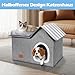 Eukue Katzenhaus, Warm Katzenhöhle Outdoor, Abnehmbar Hundehütte mit Waschbarem Kissen und Plattform, Katzenhöhle für Draußen, Katzenhaus Höhle für Kleine und Mittlere Haustiere, Grau