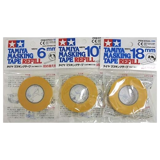 Tamiya 87033-87034-87035 - Cinta de carrocero (6 mm, 10 mm, 18 mm, 3 rollos)