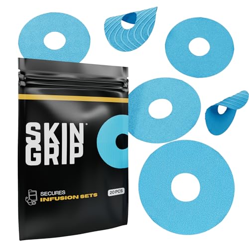 Image of Skin Grip Universal Adhesive Patches for CGM and Insulin Pumps with Cutout (20-Pack), 0.8-Inch Hole, Waterproof & Sweatproof for 10-14 Days, Glucose Monitor Patch, Diabetic Sensor Cover, Blue