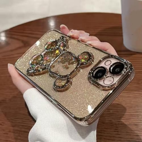 Coque iPhone 15 paillettes quicksand mignonne avec film de protection objectif de luxe